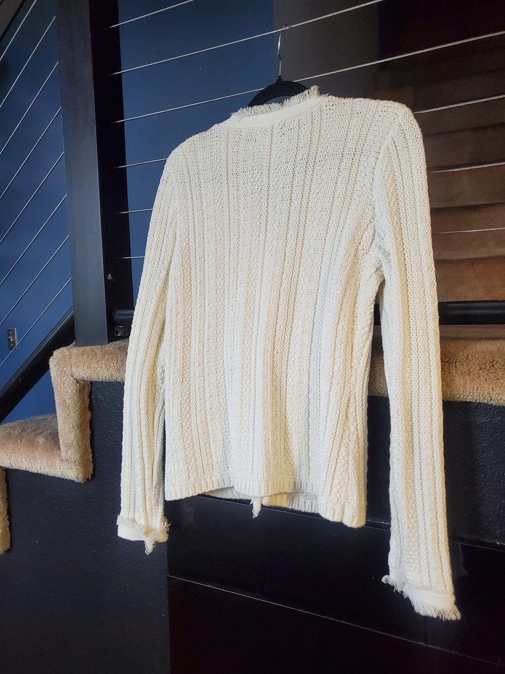 Express Cream Fringe-Trim Gold-Button Knit Cardigan - Picture 5 of 8